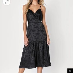 Be Your Favorite Black Satin Jacquard Midi Dress